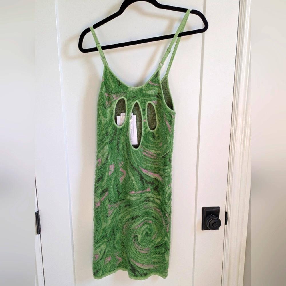 NWT House of Sunny Hot Springs Hockney dress grass green knit Kendall jenner - Picture 5 of 6